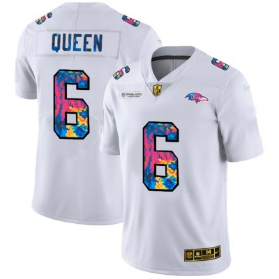 Baltimore Baltimore Ravens #6 Patrick Queen Men's White Nike Multi-Color 2020 NFL Crucial Catch Limited NFL Jersey